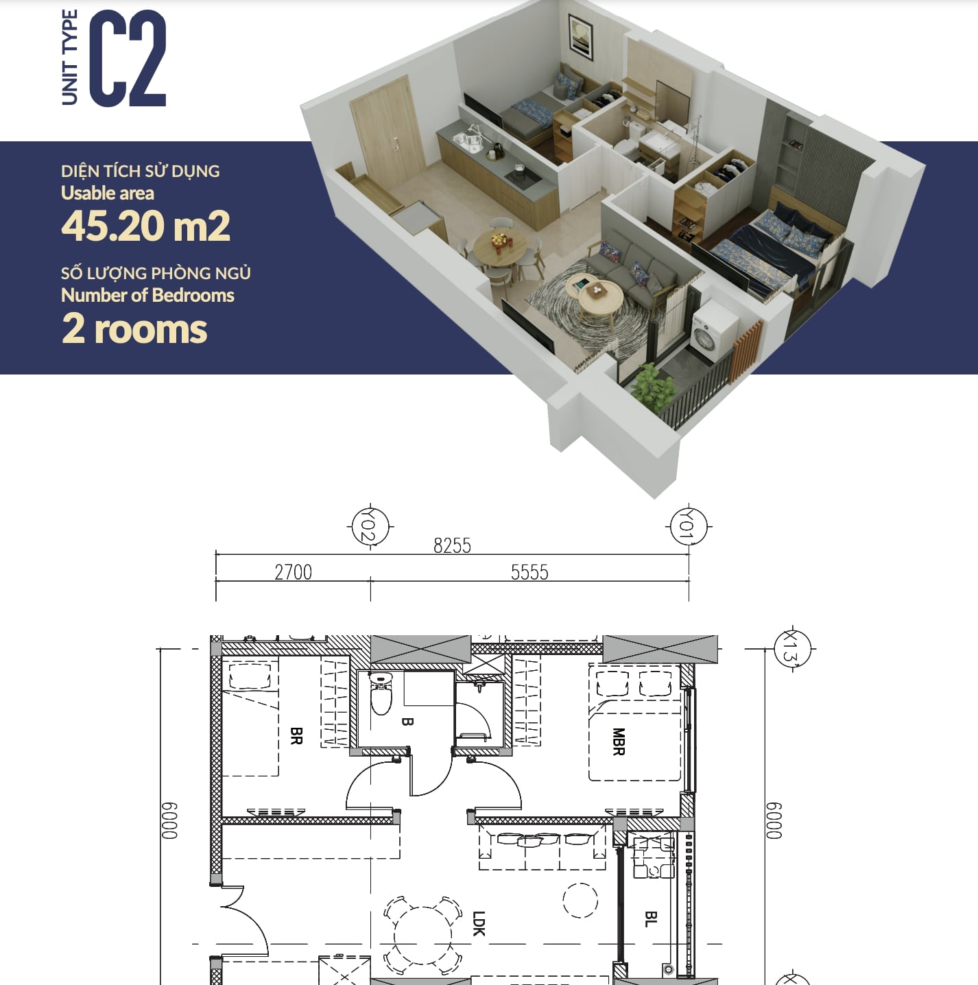 Bản vẽ của căn hộ C2 tại chung cư The Minato Residence